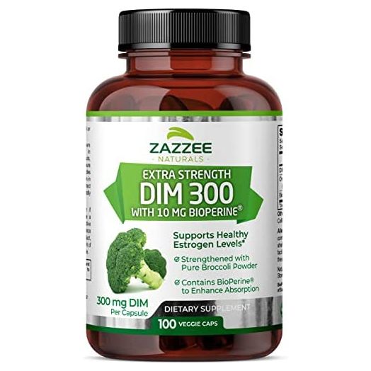 Zazzee Extra Strength DIM 300 mg per Capsule, 10 mg BioPerine, 100 Vegan Capsules, 100 Day Supply, Plus Pure Organic Broccoli Extract, Vegan and Non-GMO