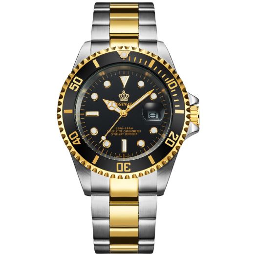FANMIS Mens Luxury Watches Ceramic Bezel Sapphire Glass Luminous Quartz Silver Gold Two Tone Stainless Steel Watch (Gold Black)