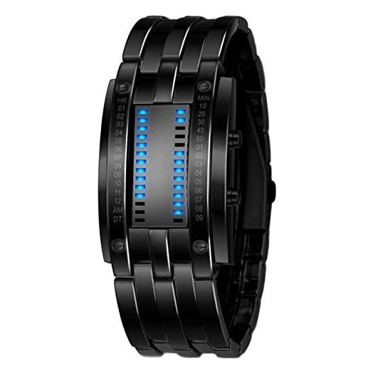 Fashion Casual Binary LED Military Men's Sports Stainless Steel Quartz Rectangle Wrist Watch Silver