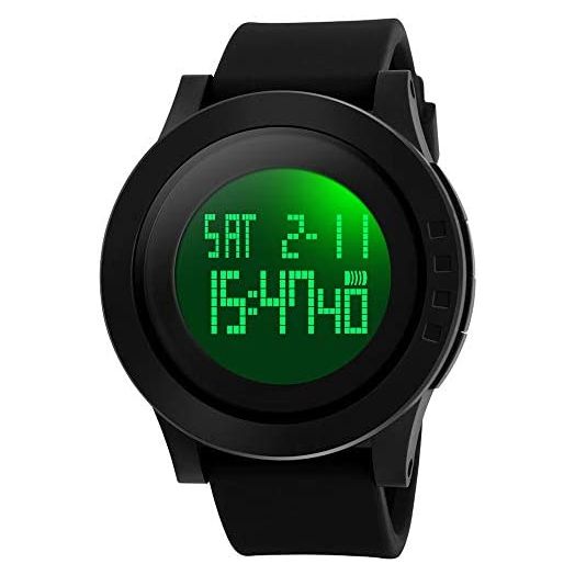 Men's Digital Sports Wrist Watch LED Screen Large Face Electronics Military Watches Waterproof Alarm Stopwatch Back Light Outdoor Casual Black Watch