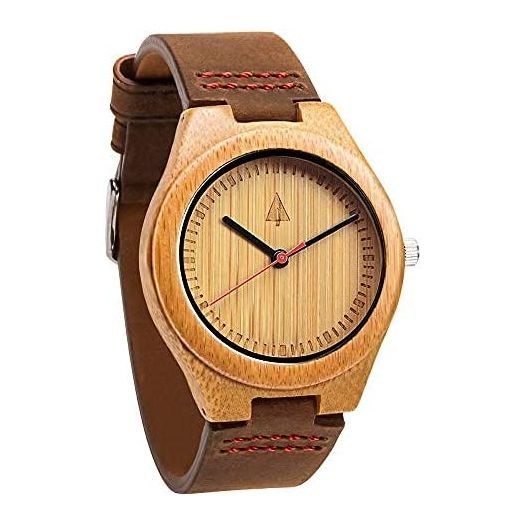 Treehut Men's Watch with Genuine Leather Strap Quartz Analog Wooden Durable Quality Wrist Watch