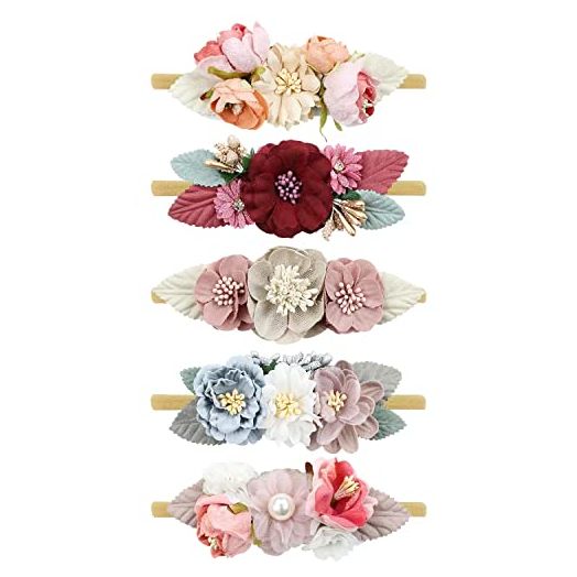 Cinaci 5 Pack Delicate Floral Flower Nylon Headbands Hair Bands Accessories for Baby Girls Newborns Infants Toddlers Kids (5 Pack S1)