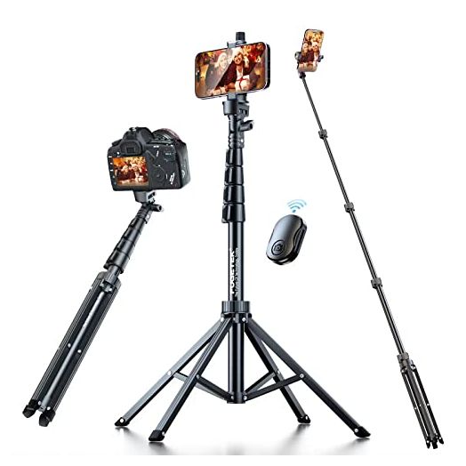 Fugetek 62" Professional Selfie Stick Tripod, Stable 4 Leg Design, Bluetooth Remote, 100% All Aluminum Stick & Legs, Lightweight, Portable All in One, Compatible with iPhone & Android, Non Skid Feet