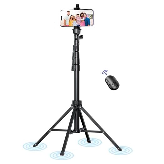 Fugetek 62" Selfie Stick Tripod for iPhone, Stable 4 Leg Design, Bluetooth Remote, Aluminum Stick & Legs, Lightweight, Portable All in One, Compatible with iPhone & Android, Non Skid Feet