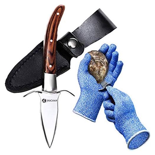 HiCoup Kitchenware Oyster Shucking Knife and Glove Kit, Stainless Steel Seafood Opener