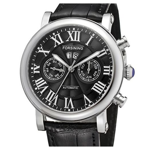 FORSINING Men's Luxury Brand Day Calendar Automatic Stainless Steel Case Leather Strap Wrist Watch FSG9407M3S2