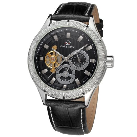 Forsining Men's Automatic Self-winding Classic Leather Band Analogue Dial Mechanical Watch