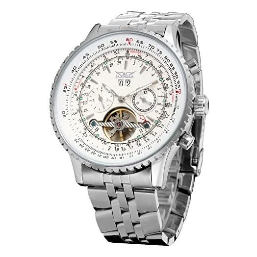 Forsining Men's Self Winding Waterproof Automatic Stainless Steel Skeleton Tourbillon Calendar Wrist Watch
