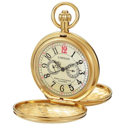 Alwesam Copper Pocket Watch Steampunk Mechanical London Hand Wind Mens Watches with Chains & Boxs
