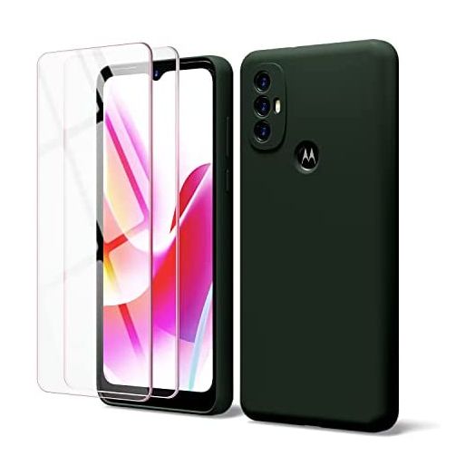 OAKXCO for Motorola Moto G Power 2022 Case with Screen Protector (2pc), Soft Liquid Silicone Gel Rubber Bumper Cover for Men/Women, Slim Fit Shockproof Protective Phone Case, Forest Green