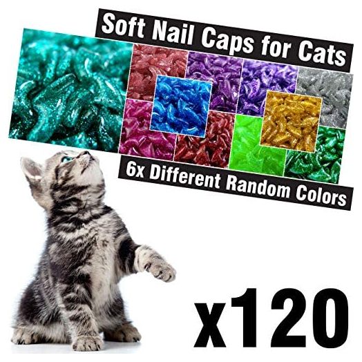 zetpo 120 pcs Glitter Soft Cat Claw Caps for Cats Nail Claws 6X Different Random Colors + 6X Adhesive Glue + 6X Applicator, Pet Cap Tips Cover Paws Grooming Soft Covers