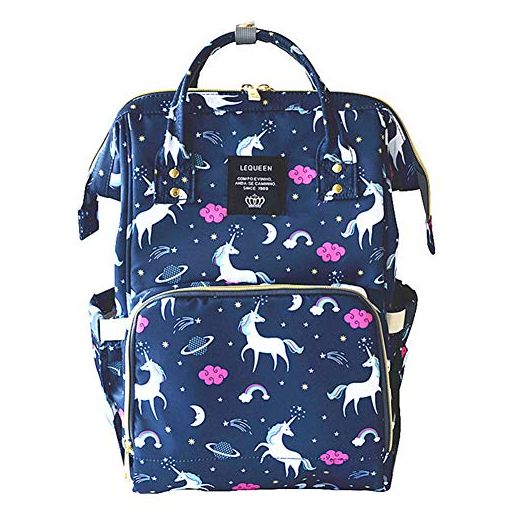 Unicorn Multi-Function Diaper Bag for Baby Care Travel Backpack Wide Open Nappy Bags Handbags Waterproof Lightweight Large Capacity Blue