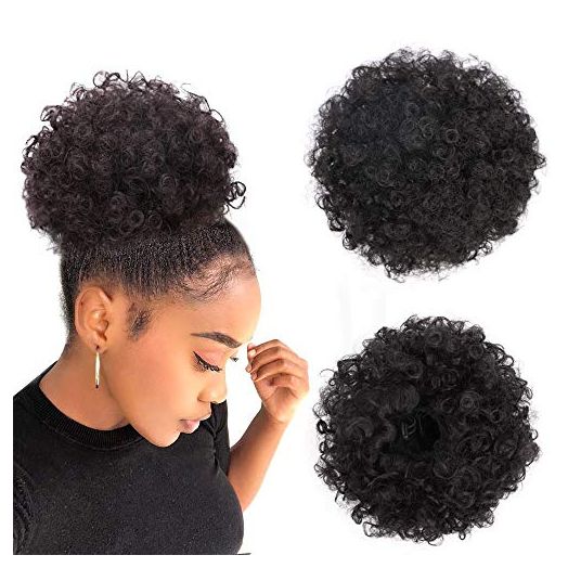 Afro Puff Drawstring Ponytail Kinky Curly Bun Hair Synthetic Short Extensions Hairpieces Updo Hair for Black Women Girls(1B)