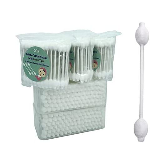 400pcs CGR Baby Safety Cotton Swabs with Large Tips for Newborn, Babies, Kids, Children, 100% Organic Cotton, White Paper Sticks, 5 Pack of 80 Swabs Total(2 Boxes and 3 Bags)
