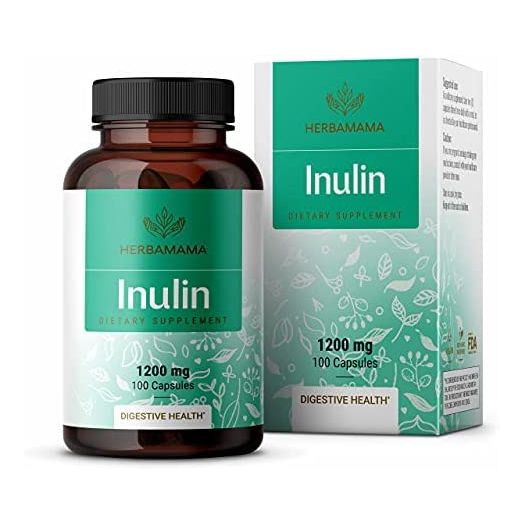 HERBAMAMA Inulin Capsules - 1200 mg, 100 Caps - Organic Chicory Root Nutritional Supplement Promoting Digestive Function & Gut Wellness - Intestinal Support with Fiber & Prebiotics - Non-GMO, Vegan