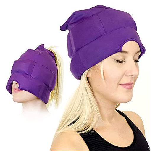 Headache and Migraine Relief Cap - A Headache Ice Mask or Hat Used for Migraines and Tension Headache Relief. Stretchy, Comfortable, Dark and Cool (by Magic Gel)