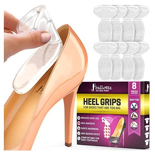 8 Extra Soft Heel Grips for Womens Shoes [Heel Blister Prevention] Gel Heel Cushion Inserts for Women Shoes, Self-Adhesive and Shock Absorbing Pads, Add Extra Volume for Loose Shoes