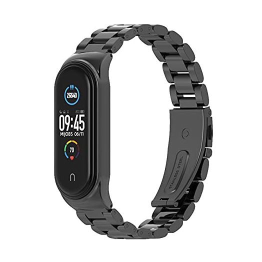 Mi Band 6 Strap Replacement, Mi Band 5 Strap Bracelet,Metal Strap for Mi Band 6 5 4 3 Stainless Bracelet (Black)
