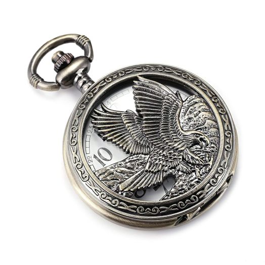 SIBOSUN Pocket Watch Chain Quartz Movement Arabic Numerals Half Hunter Smooth Back Case Bronze Vintage Box