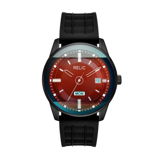 Relic by Fossil Men's Evret Three-Hand Day-Date Black Silicone Watch (Model: ZR12670)