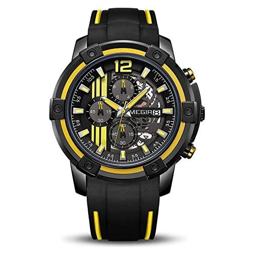 MEGIR Men’s Analogue Sport Quartz Wrist Watches with Soft Silicone Strap Chronograph Luminous Auto Calendar Waterproof Function 2097