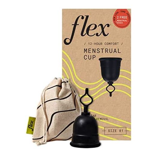 Flex Cup Starter Kit (Slim Fit - Size 01) | Reusable Menstrual Cup + 2 Free Menstrual Discs | Pull-Tab for Easy Removal | Tampon + Pad Alternative | Capacity of 2 Super Tampons