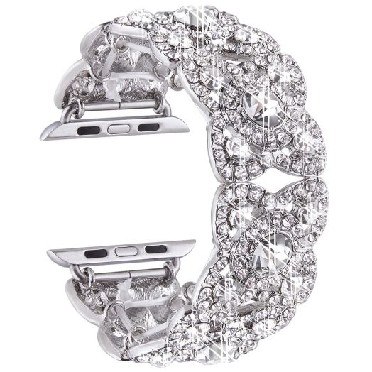 VIQIV Bling Bands for Compatible with Apple Watch 42mm 44mm 45mm 49mm Ultra Iwatch Series 9 8 7 6 5 4 3 2 1, Diamond Rhinestone Stainless Steel Metal Bracelet Wristband Strap for Women Silver
