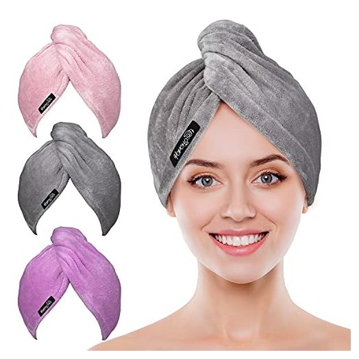 Microfiber Hair Towel Wrap POPCHOSE Ultra Absorbent, Fast Drying Hair Turban Soft, No Frizz Hair Wrap Towels