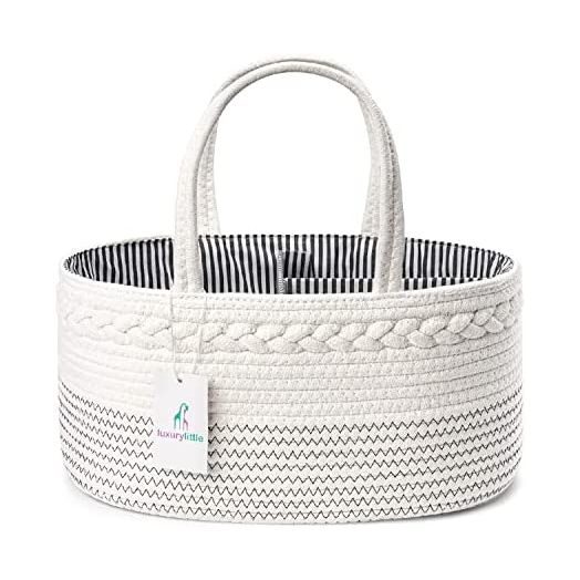Luxury Little Baby Diaper Caddy Organizer - Rope Nursery Storage Bin for Boys and Girls - Large Tote Bag & Car Organizer with Removable Inserts - Baby Basket - Newborn Registry Must Haves