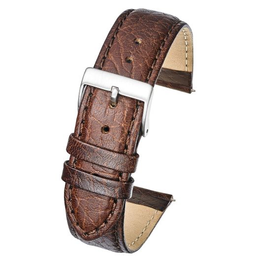 STUNNING SELECTION ALPINE Soft Stitched Semi Padded Genuine Leather Buffalo Grain Watch Band in Extra Long Length for WIDER WRISTS ONLY- Brown - 22XL (fits wrist sizes 7 1/2 to 9 inch)