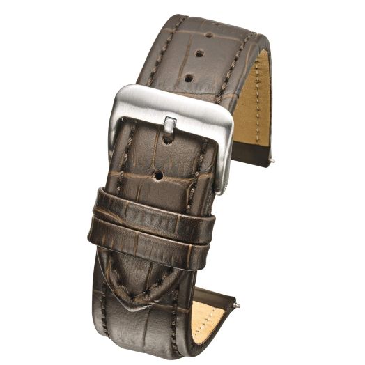 STUNNING SELECTION ALPINE Heavy Padded & Stitched Genuine Leather Alligator Grain Watch Band in Extra Long Length for WIDER WRISTS ONLY- Brown - 22XL (fits wrist sizes 7 1/2 to 9 inch)