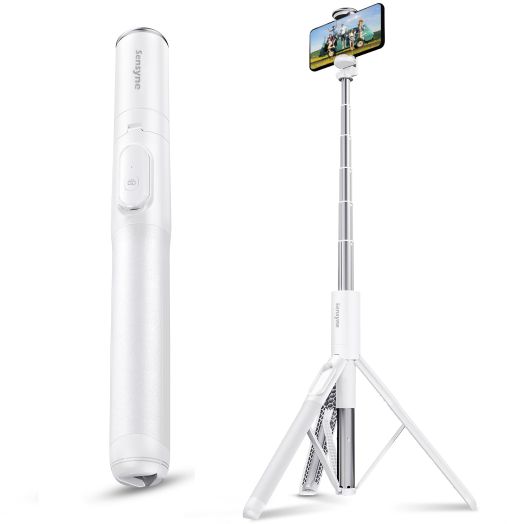 Sensyne 60" Phone Tripod, Lightweight All in One Selfie Stick Integrated with Wireless Remote Compatible with All Cell Phones for Selfie/Video Recording/Photo/Live Stream/Vlog(White)
