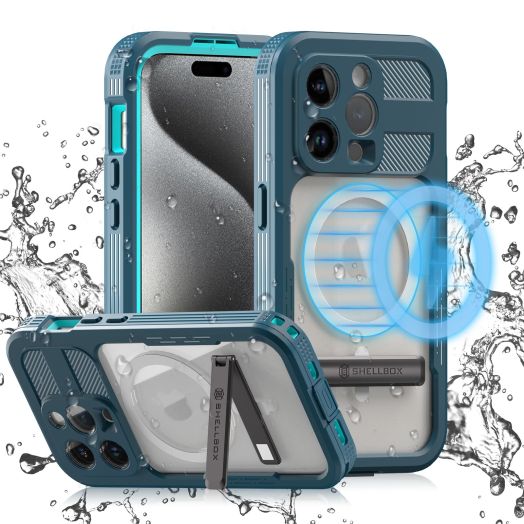 Compatible with iPhone 15 Pro Waterproof Case with Stand, Shockproof Dust-Proof Phone Case with Built in Screen Protector, Full Body Protective Case for iPhone 15 Pro 6.1 inch 2023 Blue