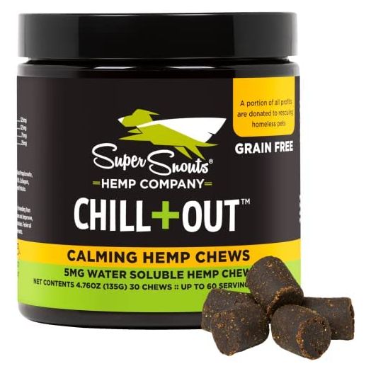 Super Snouts Chill Out Calming Chews for Dogs and Cats, 30 Chews (Up to 60 Servings) - Supports Behavioral Management, Aids Stress and Nervousness
