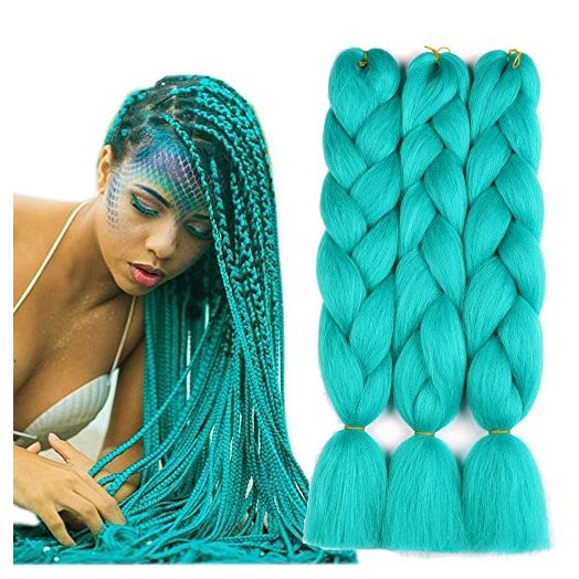 Sharopul Original Jumbo Braids Hair Extension 3pcs Pure Solid Cyan Blue Color 24inch 100g/pc For Twist Box Braiding Hair (cyan blue)