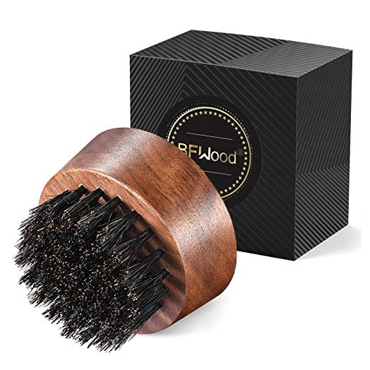 BFWood Beard Brush for Men, Boar Bristles Small and Round, Black Walnut Wood