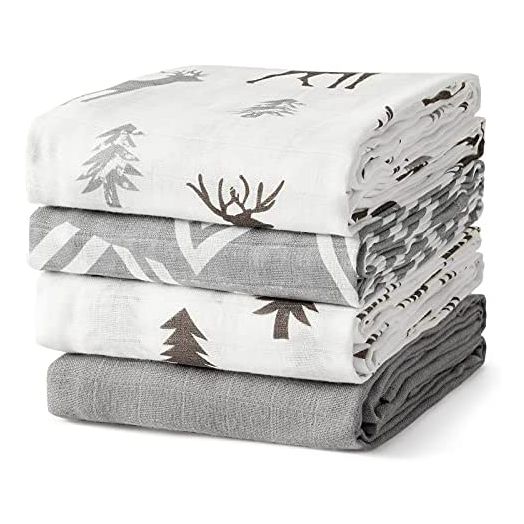 Baby Swaddle Blankets Newborn Soft Bamboo Muslin Swaddle Blankets for Boys and Girls,Unisex Swaddle Receiving Blanket,47 x 47 inches, Large Muslin Blanket, 4 Pack