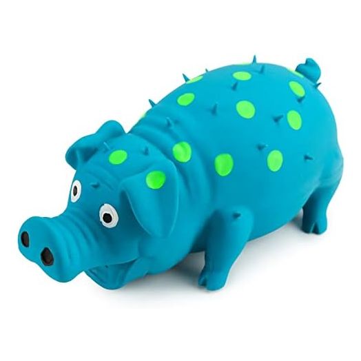 POPLAY Squeaky Latex Grunting Pig Dog Toys, Blue Pig Dog Toy Anxiety Relief for Dog Puppy Chew Toys, Rubber Squeeze Gift for Dogs