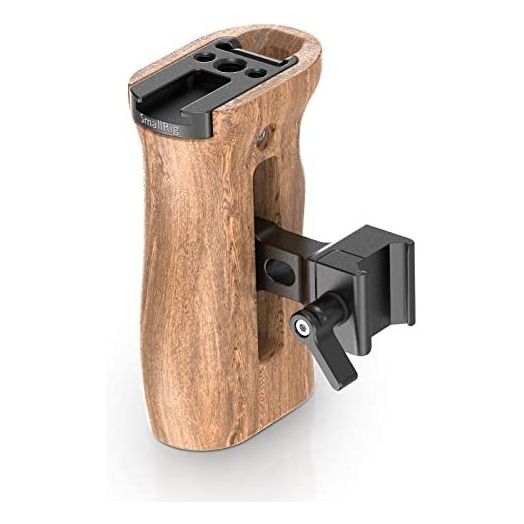 SmallRig Universal Side Wooden NATO Handle Grip DSLR Camera Cage w/Cold Shoe Mount Built-in Wrench, Threaded Holes – 2187