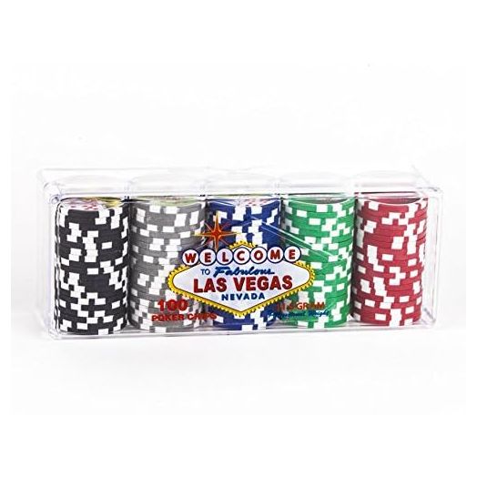 100 Piece "Las Vegas" Design Poker Chips in Clear Plastic Tray