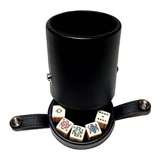 CHH Black Leatherette Deluxe Dice Cup With Storage Compartment for Included Poker Dice Set