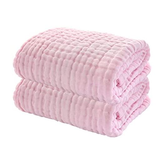 YEBON ProC 2Pcs Baby Muslin Bath Towels, Super Soft Cotton Bath Towel 6 Layers Infant Newborn Swaddle Blanket 41.3 X41.3 Inches,Baby Registry as Shower (Pink)