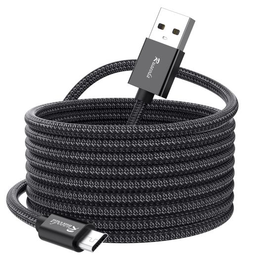 Ruaeoda Long Micro USB Cable Android Charger 25ft with Gold-Plated PS4 Charger Cable - High Speed 2.0 USB A Male to Micro USB Nylon Braided Cable for Android Phone Charger Cable