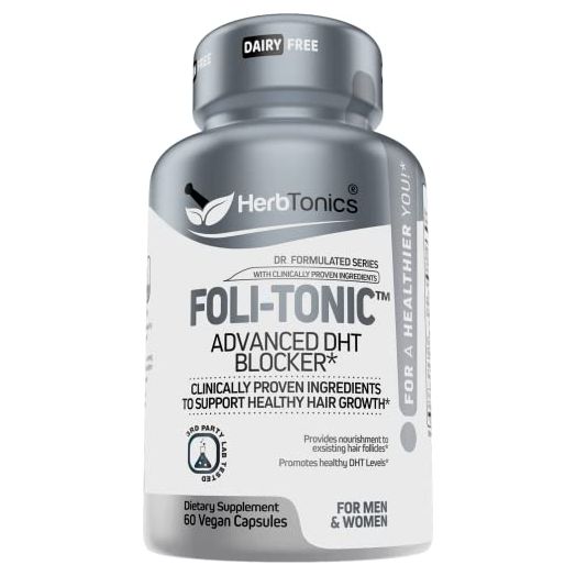 Foli-tonic DHT Blocker & Hair Loss Supplement, Hair Thinning Treatment & Promotes Healthy Thicker Hair Growth