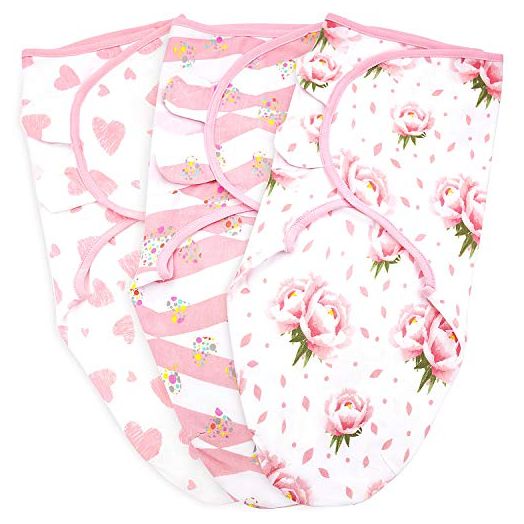 Baby Swaddle Blanket Boy Girl, 3 Pack Small-Medium Size Newborn Swaddles for 0-3 Month, Infant Adjustable Swaddling Sleep Sack, Pink Floral