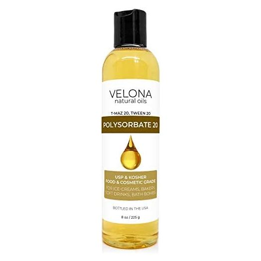 Polysorbate 20 by Velona - 8 oz | Solubilizer, Food & Cosmetic Grade | All Natural for Cooking, Skin Care and Bath Bombs | Use Today - Enjoy Results