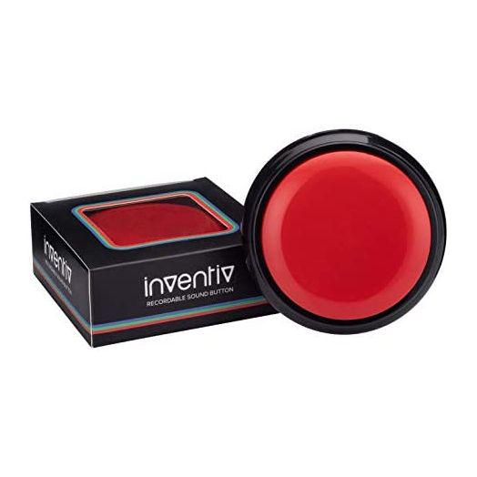 Inventiv 30 Second Custom Recordable Talking Button, Record & Playback Your Own Message, Quality Voice Sound Recorder - 15 Phrase Stickers Included (Red)
