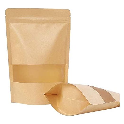 Moretoes 72pcs Kraft Stand Up Pouches, Ziplock Stand Up Bags with Matte Window, Reusable, Heat-Sealable for Home or Business, 5.9×8.6 Inches