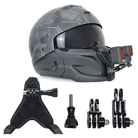Treabow Motorcycle Helmet Chin Mount for GoPro Camera Helmet Strap Holder with Extension Swivel Arm Compatible with Hero 10/9/8/7/6/5 DJI Action Cameras - Black (PJ-353A)