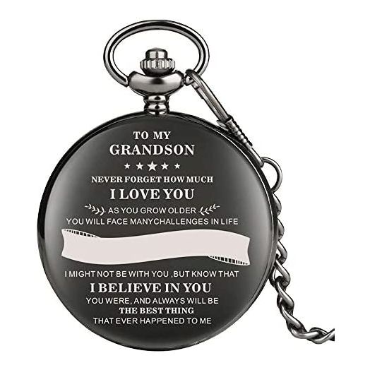 to My-Grandson-Pocket-Watch-Gifts for Grandson Best Gifts for Him Birthday Gifts from Grandpa, Graduation Gifts for Men,Engraved Pocket Watch with Box for Men